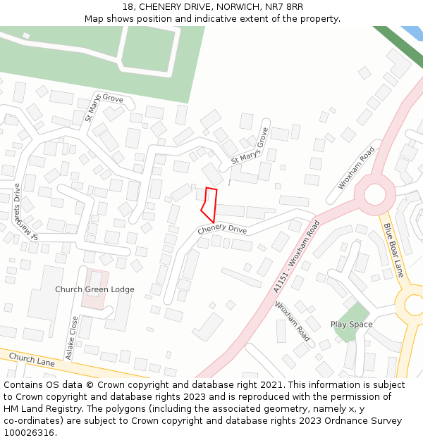 18, CHENERY DRIVE, NORWICH, NR7 8RR: Location map and indicative extent of plot