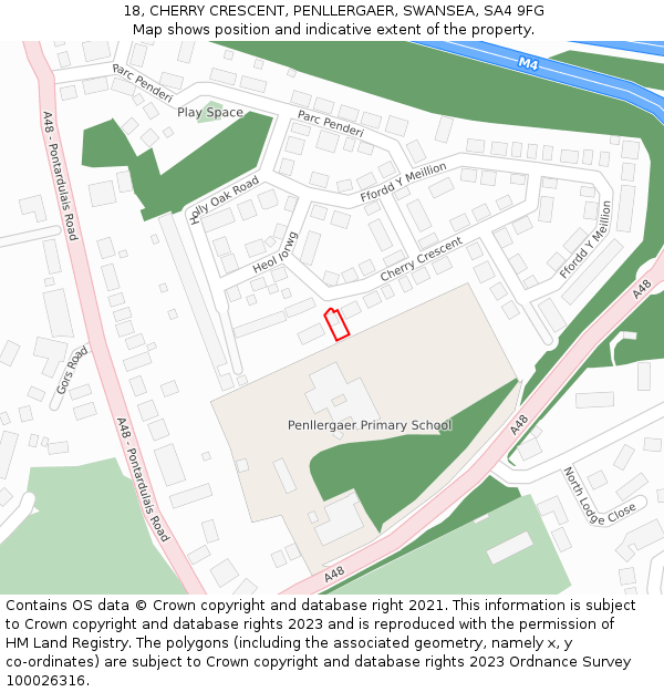 18, CHERRY CRESCENT, PENLLERGAER, SWANSEA, SA4 9FG: Location map and indicative extent of plot