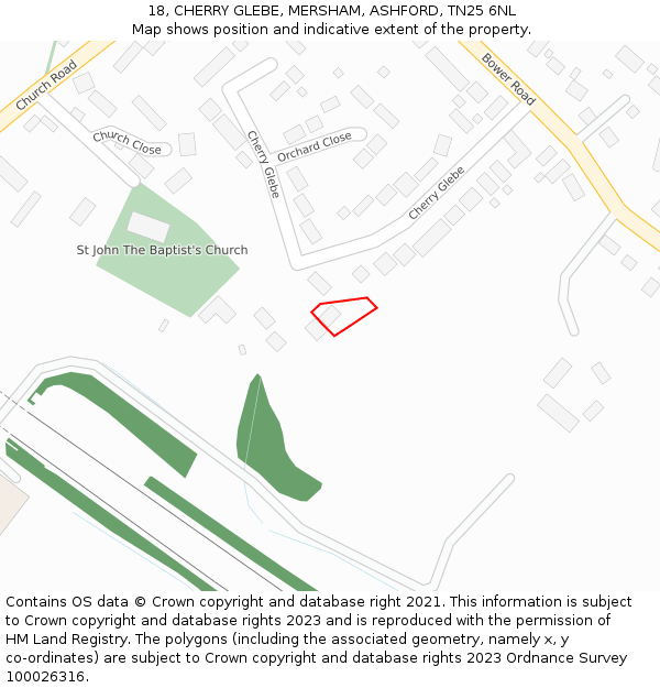 18, CHERRY GLEBE, MERSHAM, ASHFORD, TN25 6NL: Location map and indicative extent of plot