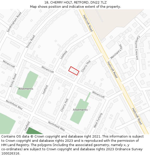 18, CHERRY HOLT, RETFORD, DN22 7LZ: Location map and indicative extent of plot