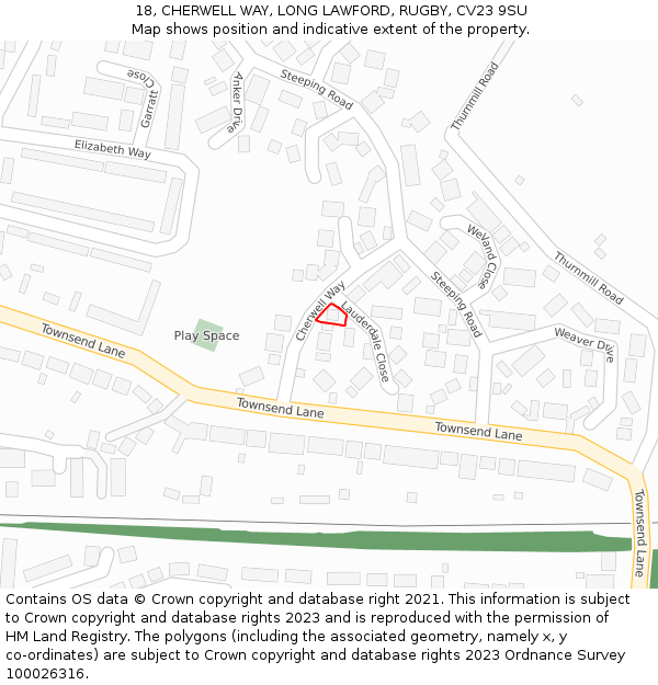 18, CHERWELL WAY, LONG LAWFORD, RUGBY, CV23 9SU: Location map and indicative extent of plot