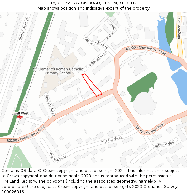 18, CHESSINGTON ROAD, EPSOM, KT17 1TU: Location map and indicative extent of plot