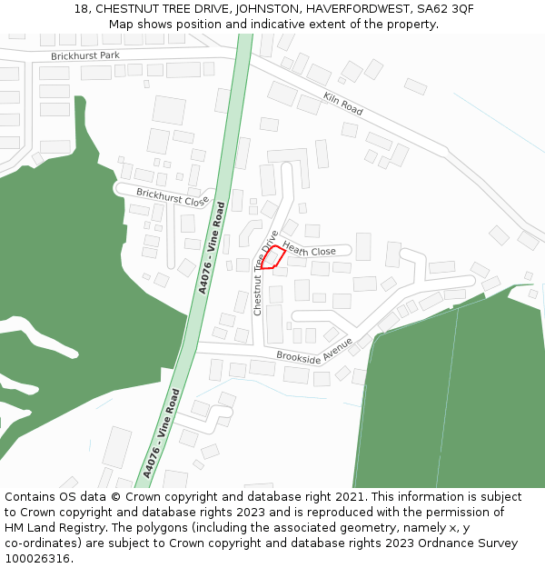 18, CHESTNUT TREE DRIVE, JOHNSTON, HAVERFORDWEST, SA62 3QF: Location map and indicative extent of plot