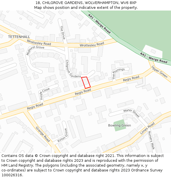 18, CHILGROVE GARDENS, WOLVERHAMPTON, WV6 8XP: Location map and indicative extent of plot