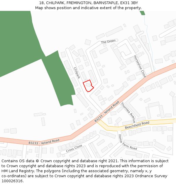 18, CHILPARK, FREMINGTON, BARNSTAPLE, EX31 3BY: Location map and indicative extent of plot