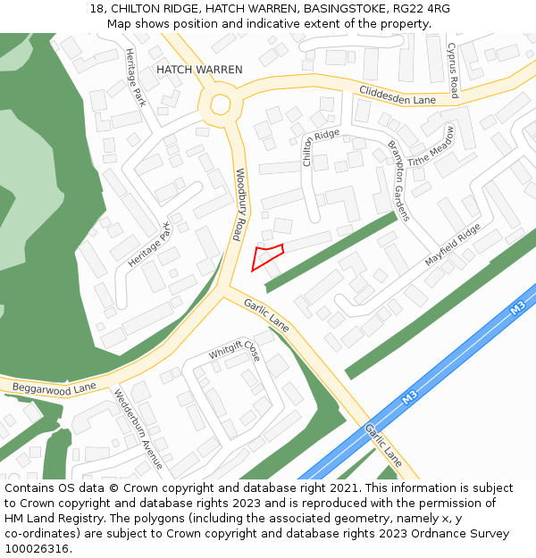 18, CHILTON RIDGE, HATCH WARREN, BASINGSTOKE, RG22 4RG: Location map and indicative extent of plot