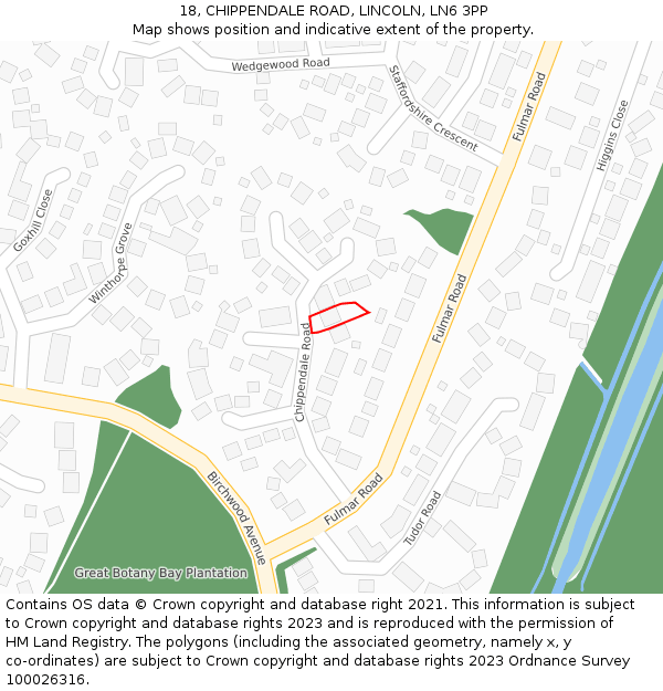 18, CHIPPENDALE ROAD, LINCOLN, LN6 3PP: Location map and indicative extent of plot