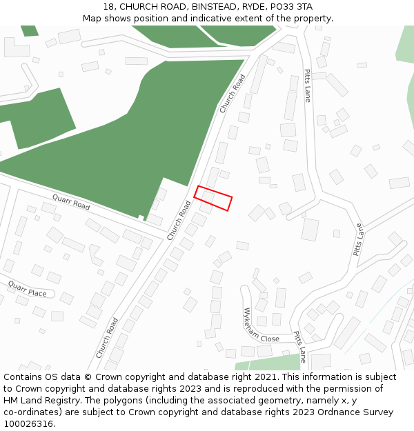 18, CHURCH ROAD, BINSTEAD, RYDE, PO33 3TA: Location map and indicative extent of plot