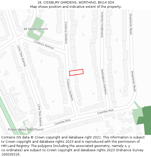 18, CISSBURY GARDENS, WORTHING, BN14 0DX: Location map and indicative extent of plot