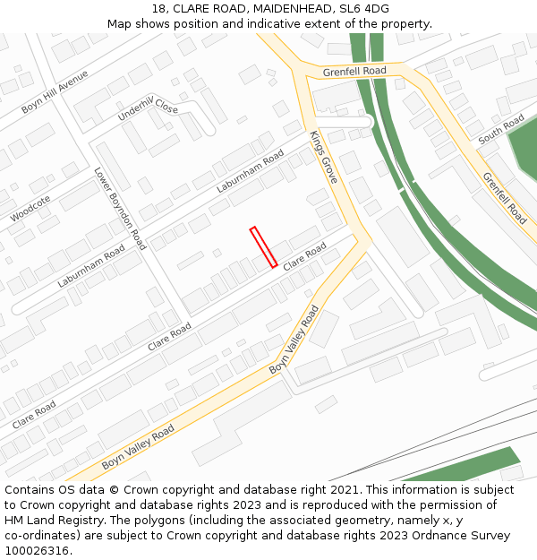 18, CLARE ROAD, MAIDENHEAD, SL6 4DG: Location map and indicative extent of plot