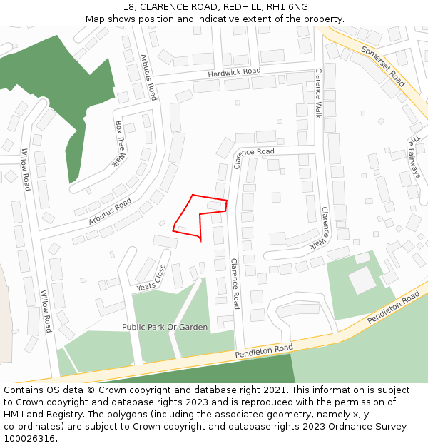 18, CLARENCE ROAD, REDHILL, RH1 6NG: Location map and indicative extent of plot