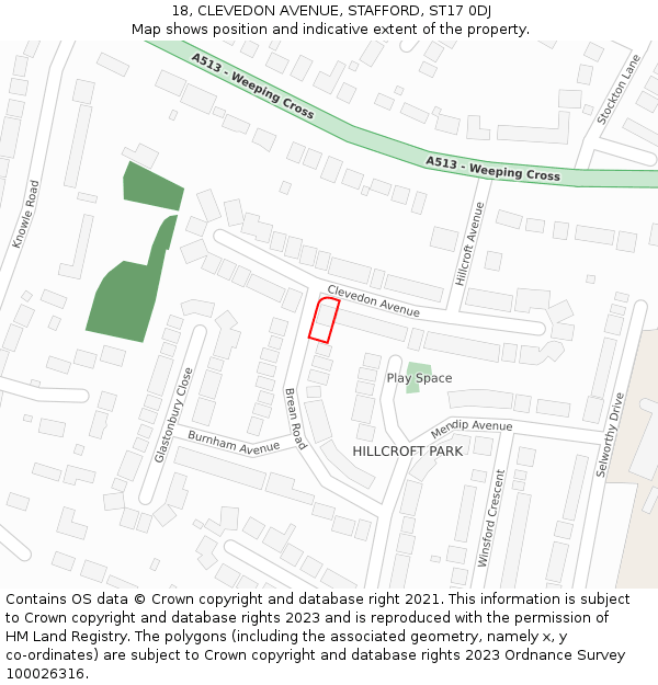 18, CLEVEDON AVENUE, STAFFORD, ST17 0DJ: Location map and indicative extent of plot