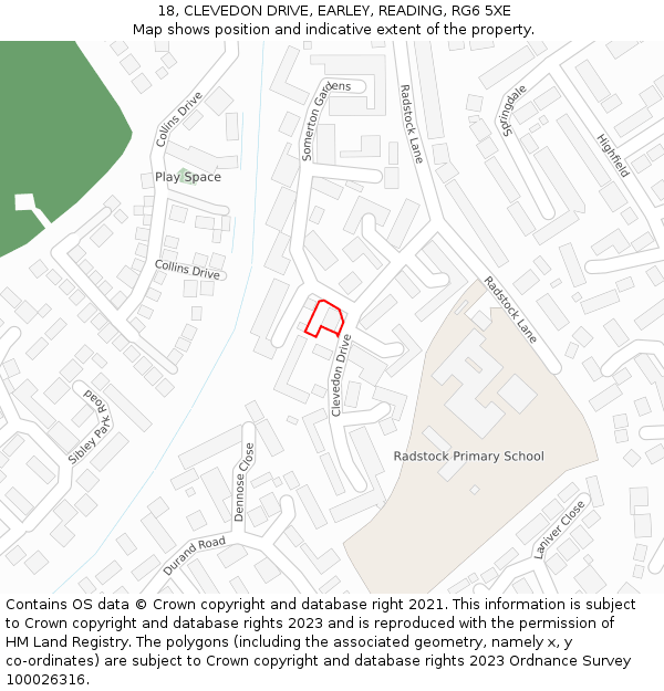 18, CLEVEDON DRIVE, EARLEY, READING, RG6 5XE: Location map and indicative extent of plot