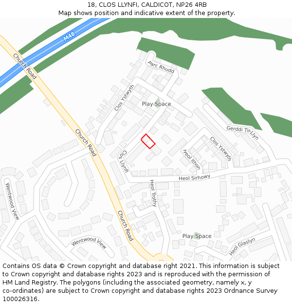 18, CLOS LLYNFI, CALDICOT, NP26 4RB: Location map and indicative extent of plot