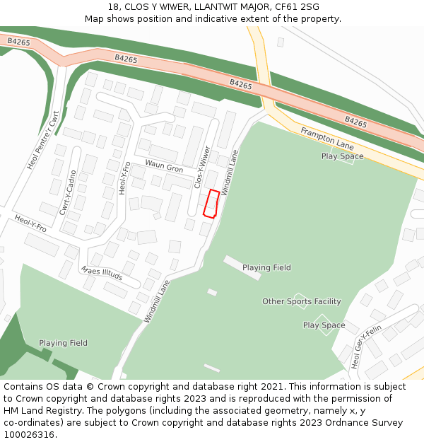 18, CLOS Y WIWER, LLANTWIT MAJOR, CF61 2SG: Location map and indicative extent of plot