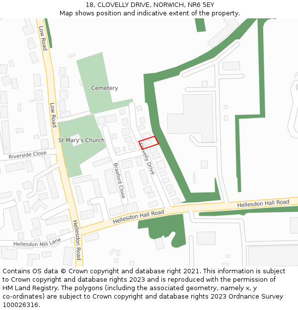 18, CLOVELLY DRIVE, NORWICH, NR6 5EY: Location map and indicative extent of plot