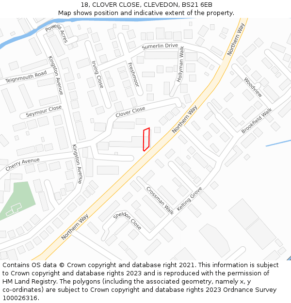 18, CLOVER CLOSE, CLEVEDON, BS21 6EB: Location map and indicative extent of plot