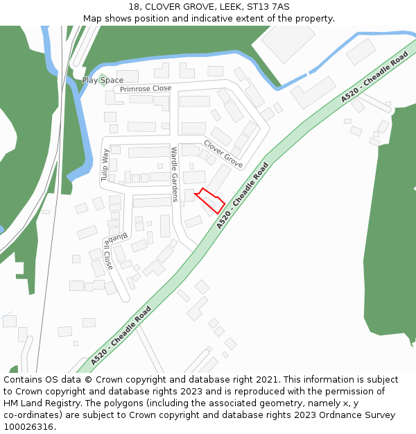 18, CLOVER GROVE, LEEK, ST13 7AS: Location map and indicative extent of plot