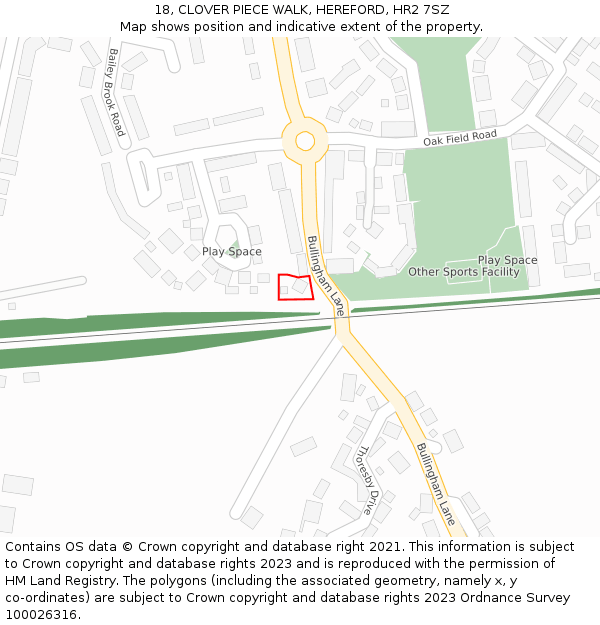 18, CLOVER PIECE WALK, HEREFORD, HR2 7SZ: Location map and indicative extent of plot