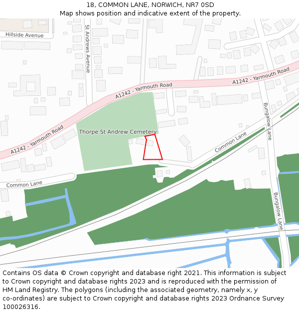 18, COMMON LANE, NORWICH, NR7 0SD: Location map and indicative extent of plot