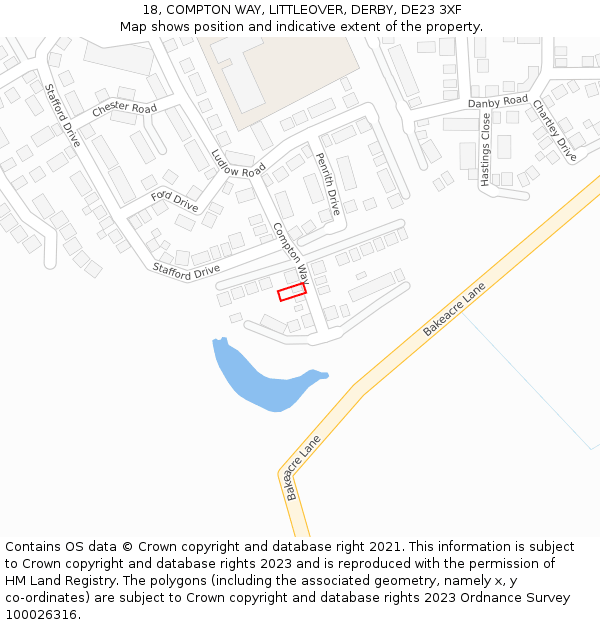 18, COMPTON WAY, LITTLEOVER, DERBY, DE23 3XF: Location map and indicative extent of plot