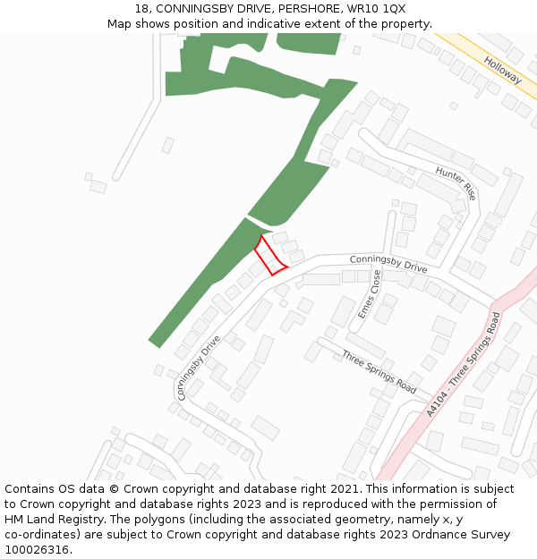 18, CONNINGSBY DRIVE, PERSHORE, WR10 1QX: Location map and indicative extent of plot