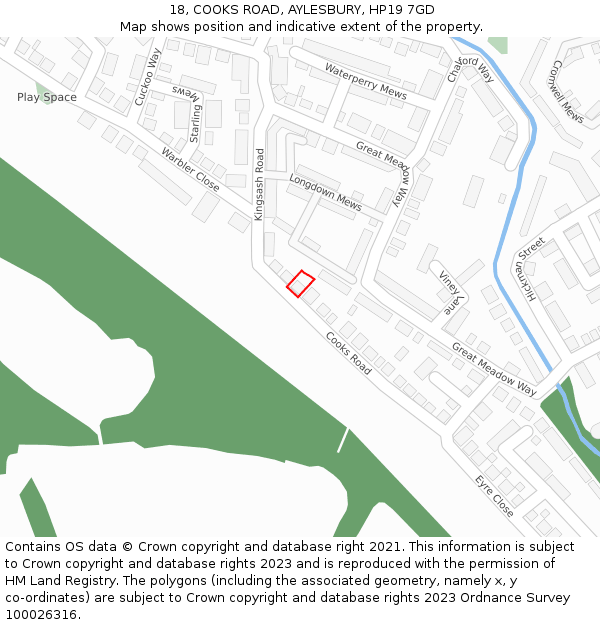 18, COOKS ROAD, AYLESBURY, HP19 7GD: Location map and indicative extent of plot