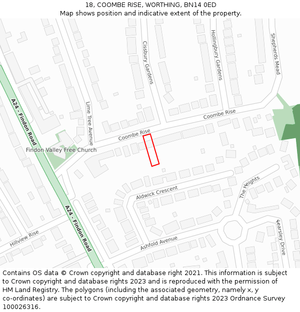 18, COOMBE RISE, WORTHING, BN14 0ED: Location map and indicative extent of plot