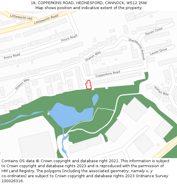 18, COPPERKINS ROAD, HEDNESFORD, CANNOCK, WS12 2NW: Location map and indicative extent of plot