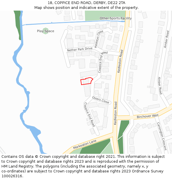 18, COPPICE END ROAD, DERBY, DE22 2TA: Location map and indicative extent of plot