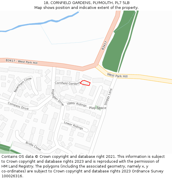 18, CORNFIELD GARDENS, PLYMOUTH, PL7 5LB: Location map and indicative extent of plot