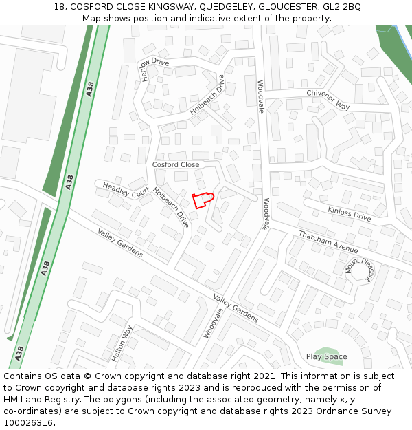 18, COSFORD CLOSE KINGSWAY, QUEDGELEY, GLOUCESTER, GL2 2BQ: Location map and indicative extent of plot