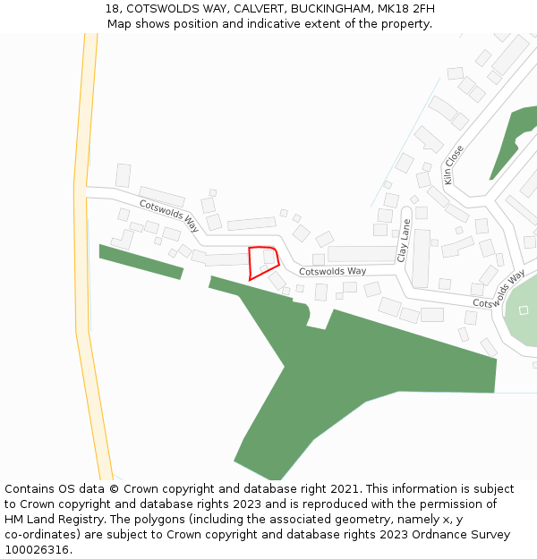18, COTSWOLDS WAY, CALVERT, BUCKINGHAM, MK18 2FH: Location map and indicative extent of plot