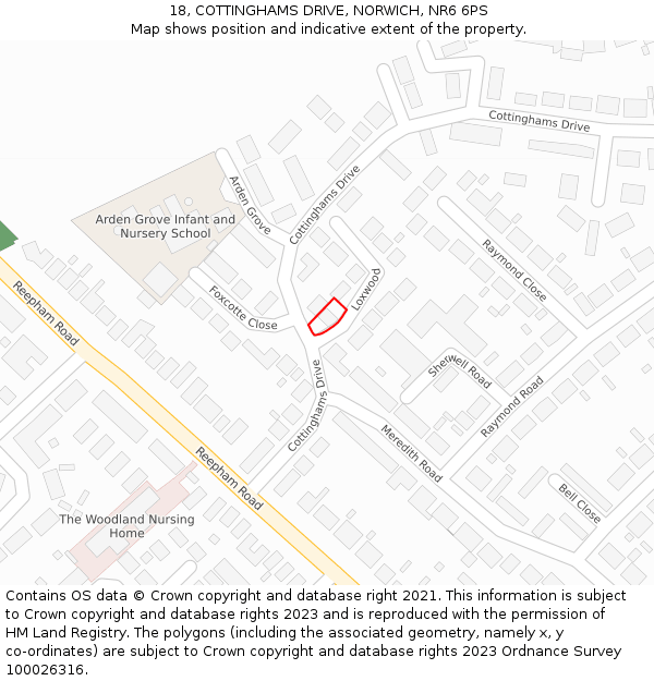 18, COTTINGHAMS DRIVE, NORWICH, NR6 6PS: Location map and indicative extent of plot