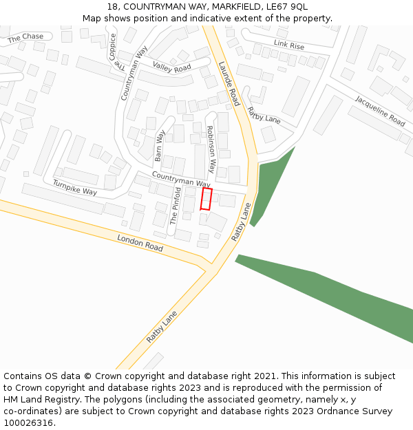 18, COUNTRYMAN WAY, MARKFIELD, LE67 9QL: Location map and indicative extent of plot