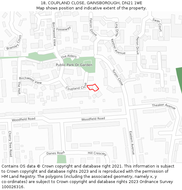 18, COUPLAND CLOSE, GAINSBOROUGH, DN21 1WE: Location map and indicative extent of plot