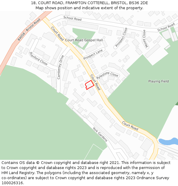 18, COURT ROAD, FRAMPTON COTTERELL, BRISTOL, BS36 2DE: Location map and indicative extent of plot