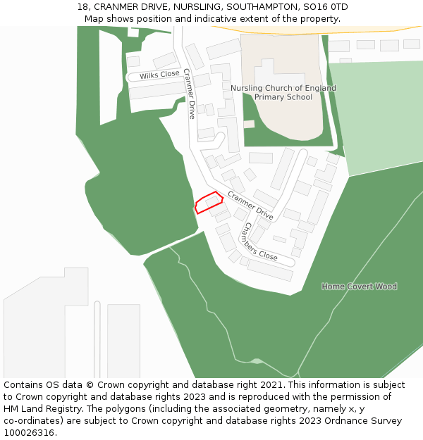 18, CRANMER DRIVE, NURSLING, SOUTHAMPTON, SO16 0TD: Location map and indicative extent of plot