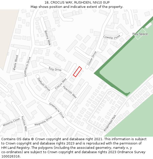 18, CROCUS WAY, RUSHDEN, NN10 0UP: Location map and indicative extent of plot