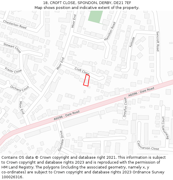 18, CROFT CLOSE, SPONDON, DERBY, DE21 7EF: Location map and indicative extent of plot