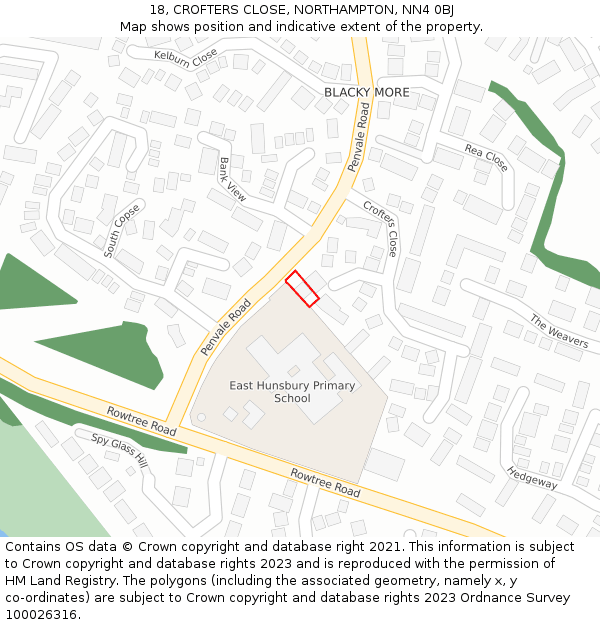 18, CROFTERS CLOSE, NORTHAMPTON, NN4 0BJ: Location map and indicative extent of plot