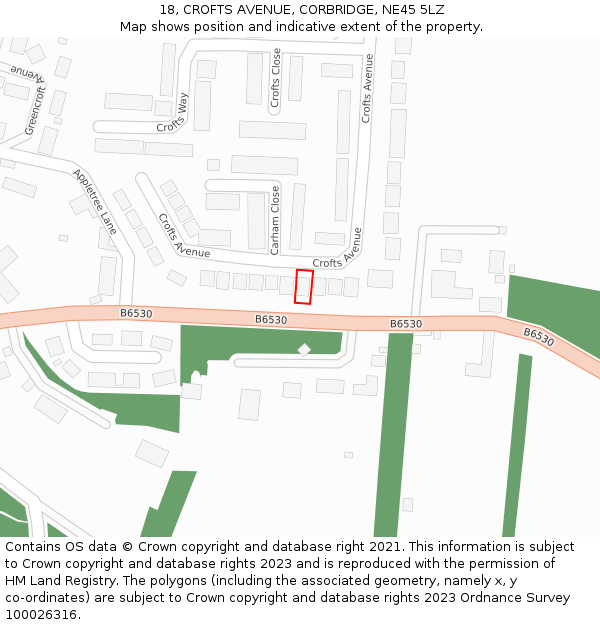 18, CROFTS AVENUE, CORBRIDGE, NE45 5LZ: Location map and indicative extent of plot