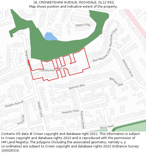 18, CRONKEYSHAW AVENUE, ROCHDALE, OL12 6SQ: Location map and indicative extent of plot