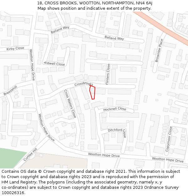 18, CROSS BROOKS, WOOTTON, NORTHAMPTON, NN4 6AJ: Location map and indicative extent of plot