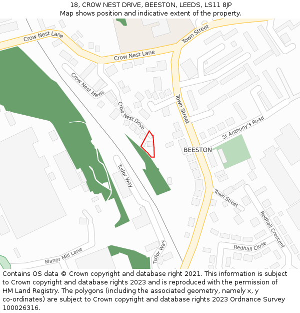 18, CROW NEST DRIVE, BEESTON, LEEDS, LS11 8JP: Location map and indicative extent of plot