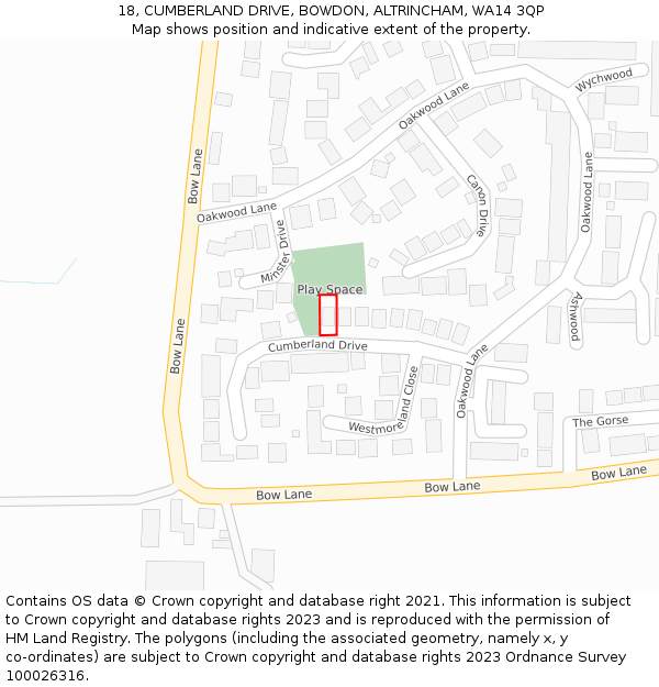 18, CUMBERLAND DRIVE, BOWDON, ALTRINCHAM, WA14 3QP: Location map and indicative extent of plot