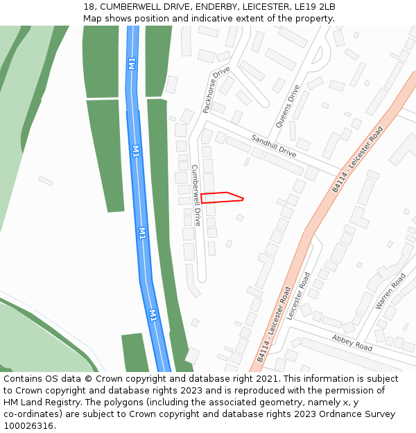 18, CUMBERWELL DRIVE, ENDERBY, LEICESTER, LE19 2LB: Location map and indicative extent of plot