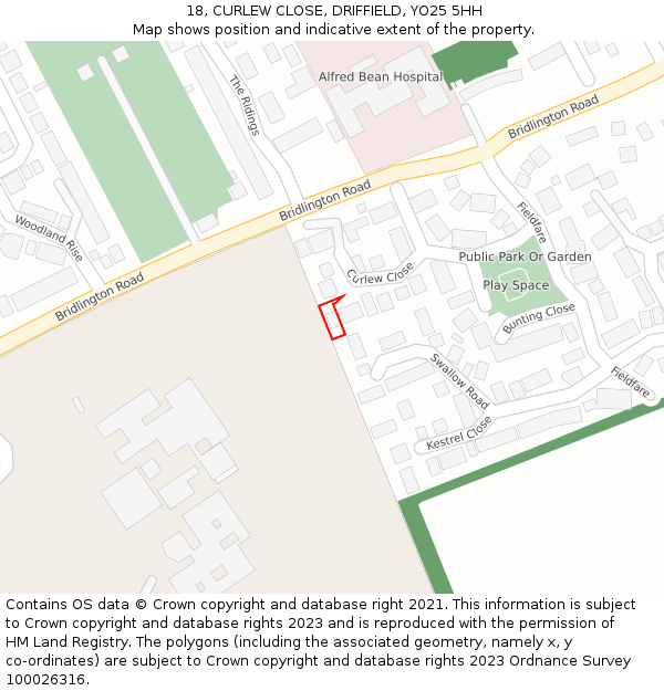 18, CURLEW CLOSE, DRIFFIELD, YO25 5HH: Location map and indicative extent of plot