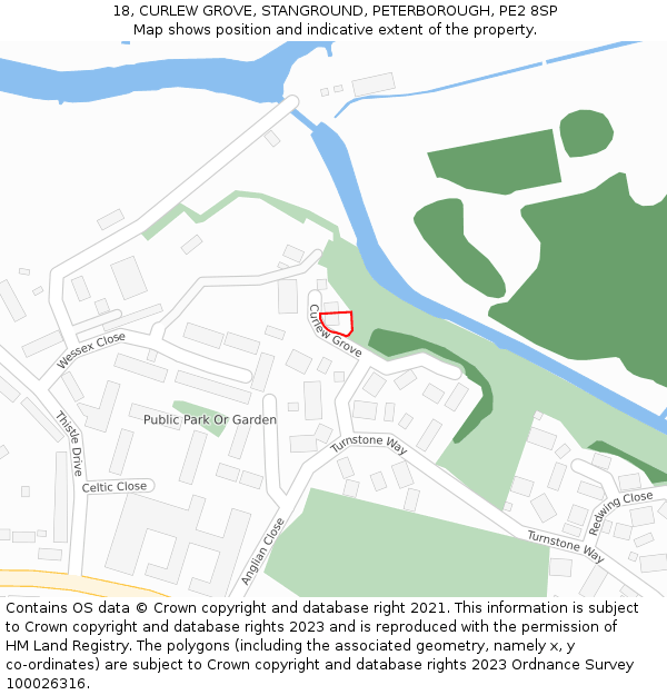 18, CURLEW GROVE, STANGROUND, PETERBOROUGH, PE2 8SP: Location map and indicative extent of plot