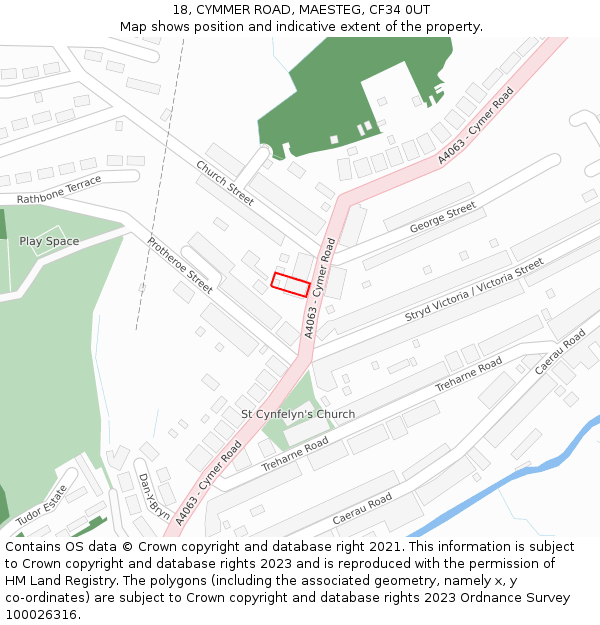 18, CYMMER ROAD, MAESTEG, CF34 0UT: Location map and indicative extent of plot